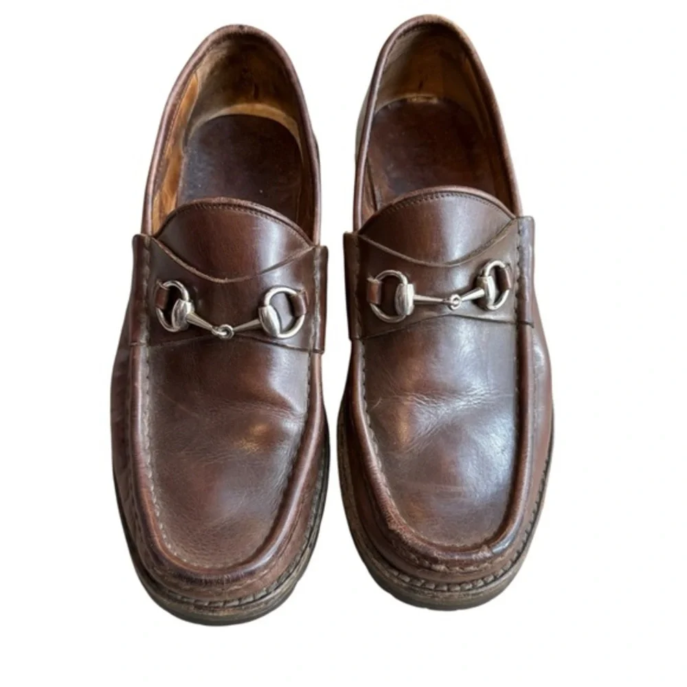 Gucci Men’s 8 Horsebit Loafers Brown Leather Silver Old Money Equestrian Classic